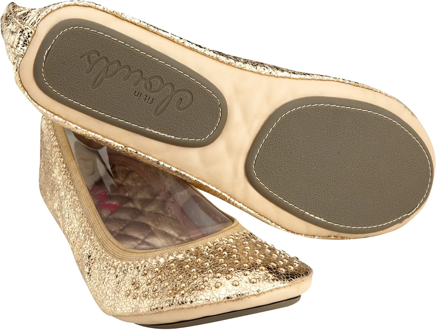 Fit in Clouds Stud Embellished Portable Foldable Ballet Flats with Carry Pouch