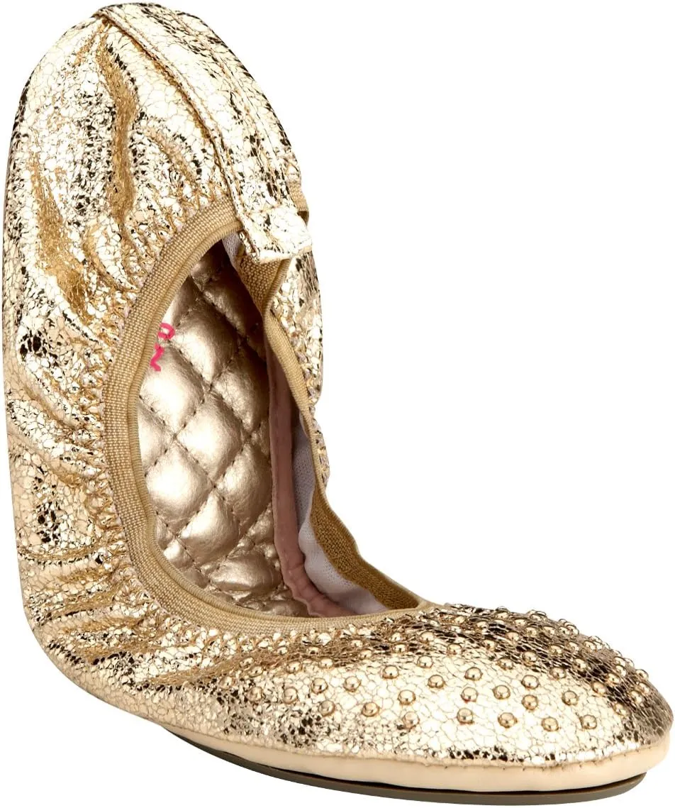 Fit in Clouds Stud Embellished Portable Foldable Ballet Flats with Carry Pouch