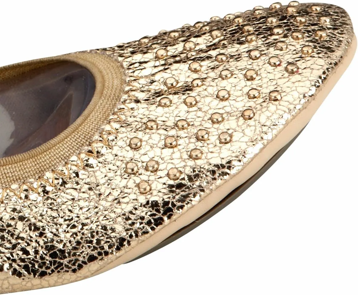 Fit in Clouds Stud Embellished Portable Foldable Ballet Flats with Carry Pouch