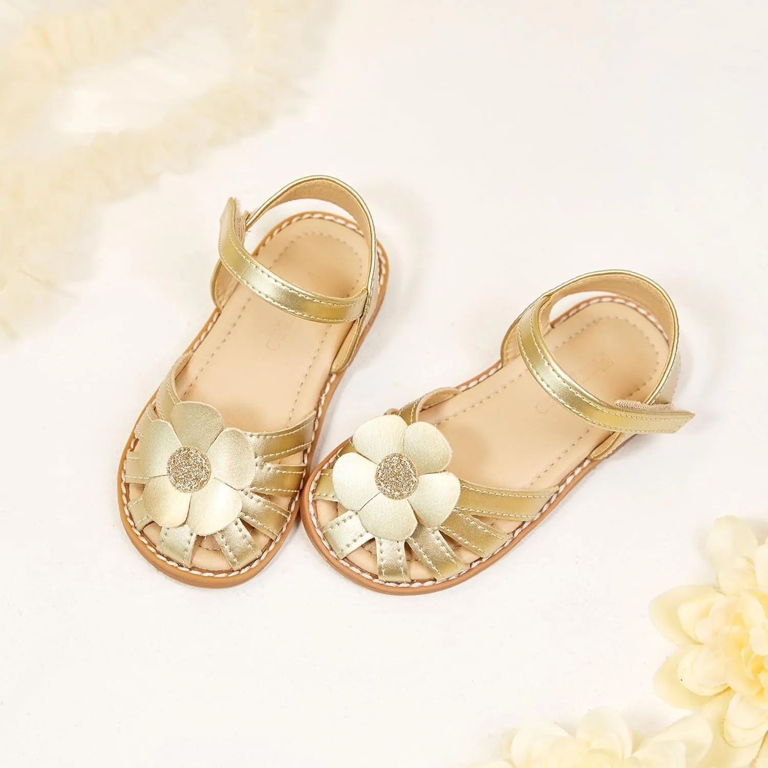 Flaryzone Toddler Little Girls Glitter Flower Open-Toe Flat Dress Sandals Summer Shoes