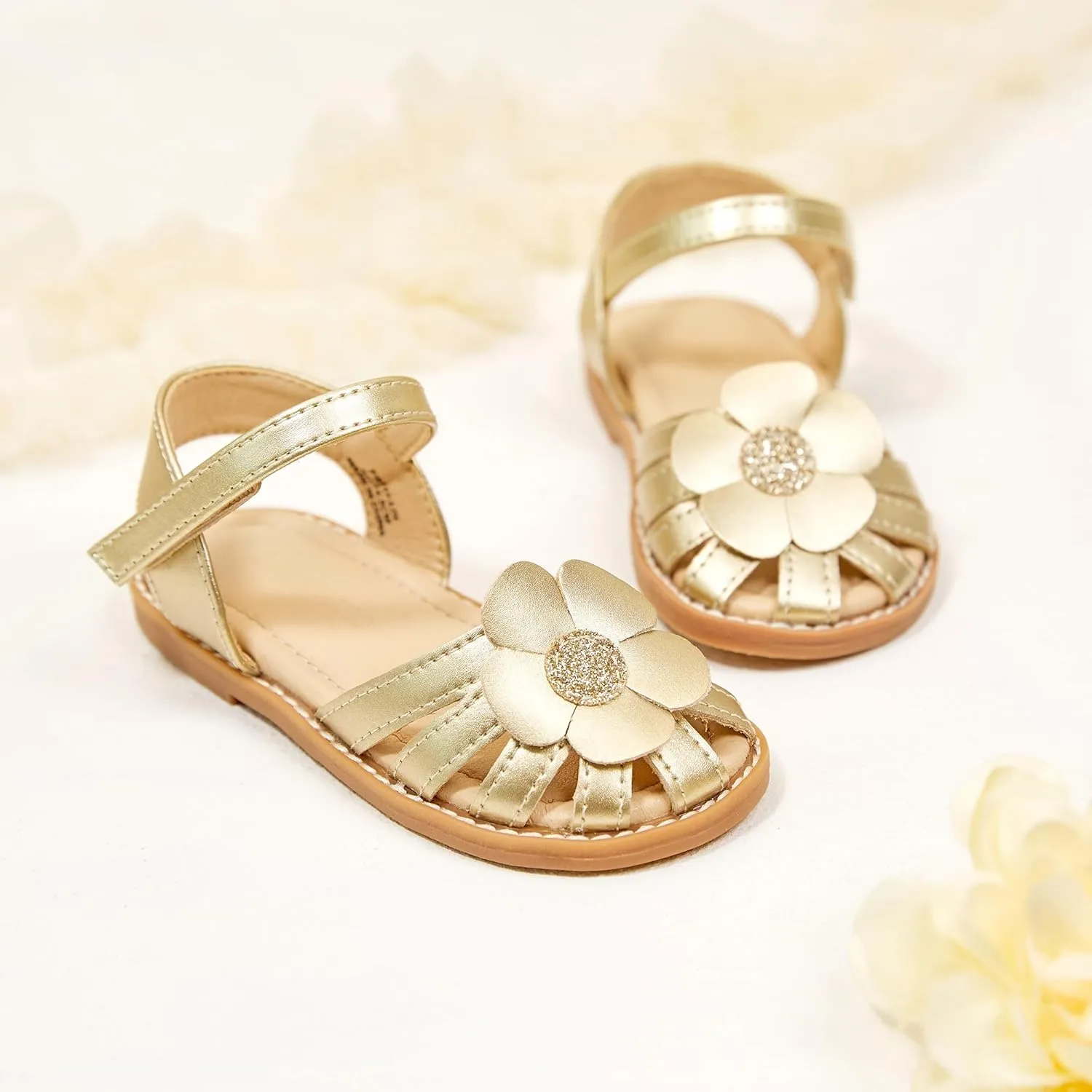 Flaryzone Toddler Little Girls Glitter Flower Open-Toe Flat Dress Sandals Summer Shoes