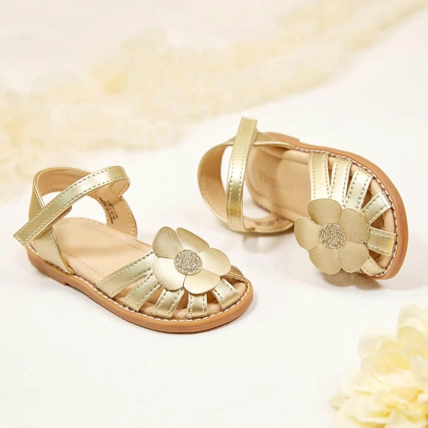 Flaryzone Toddler Little Girls Glitter Flower Open-Toe Flat Dress Sandals Summer Shoes