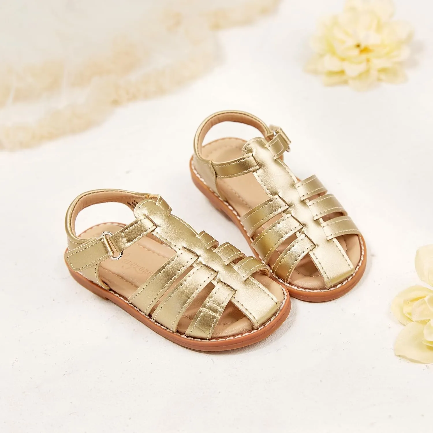 Flaryzone Toddler Little Girls Glitter Flower Open-Toe Flat Dress Sandals Summer Shoes