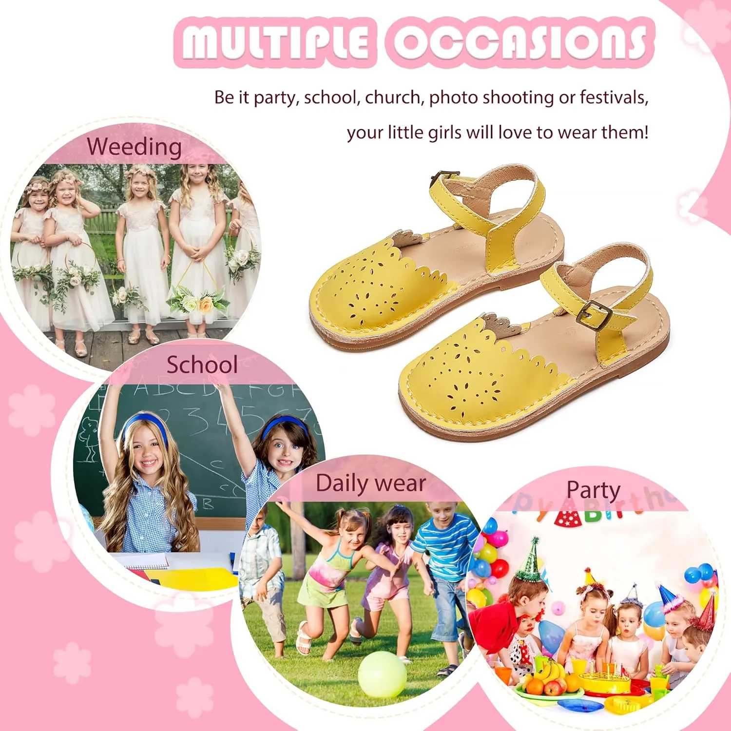 Flaryzone Toddler Little Girls Glitter Flower Open-Toe Flat Dress Sandals Summer Shoes