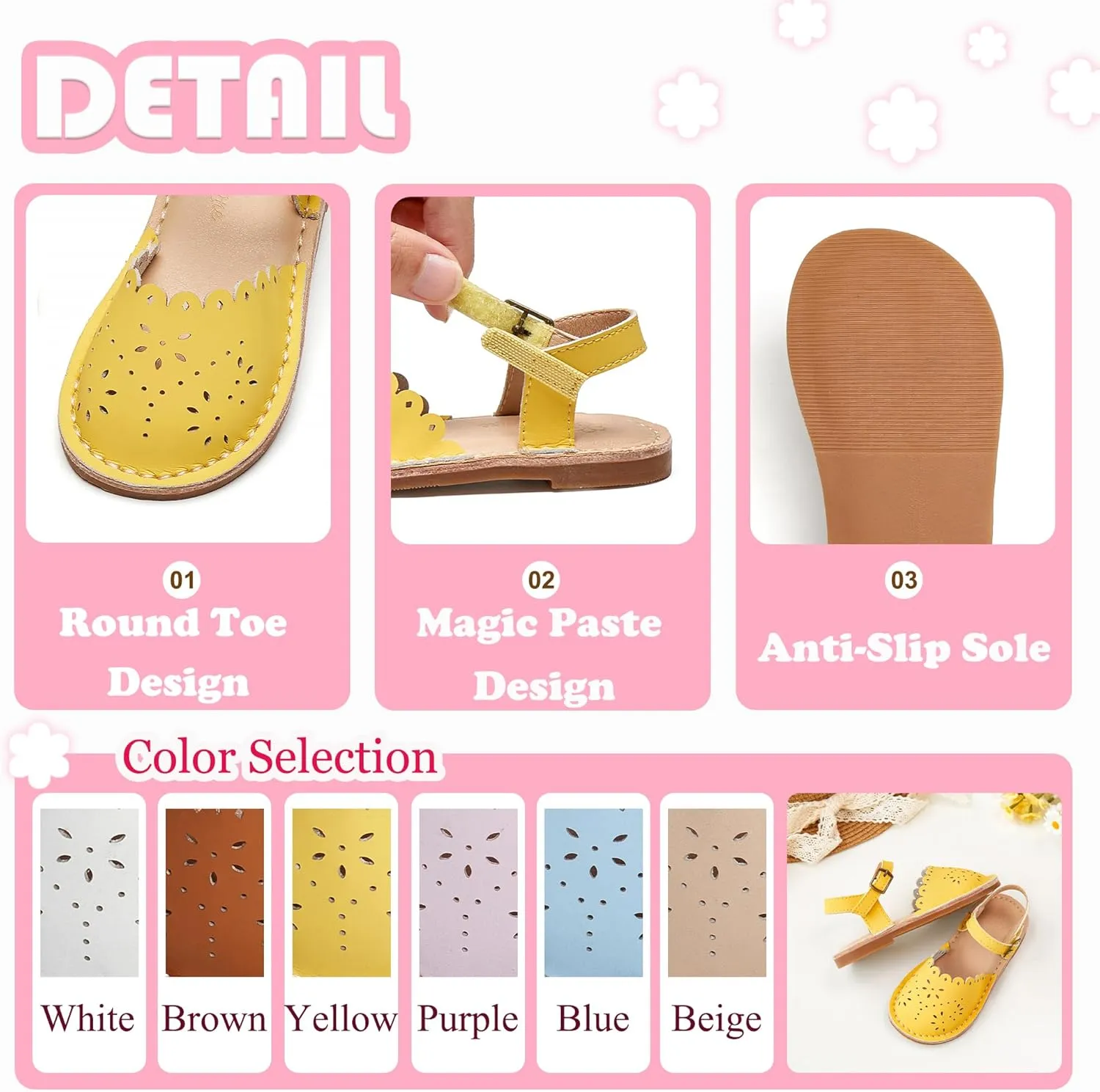 Flaryzone Toddler Little Girls Glitter Flower Open-Toe Flat Dress Sandals Summer Shoes