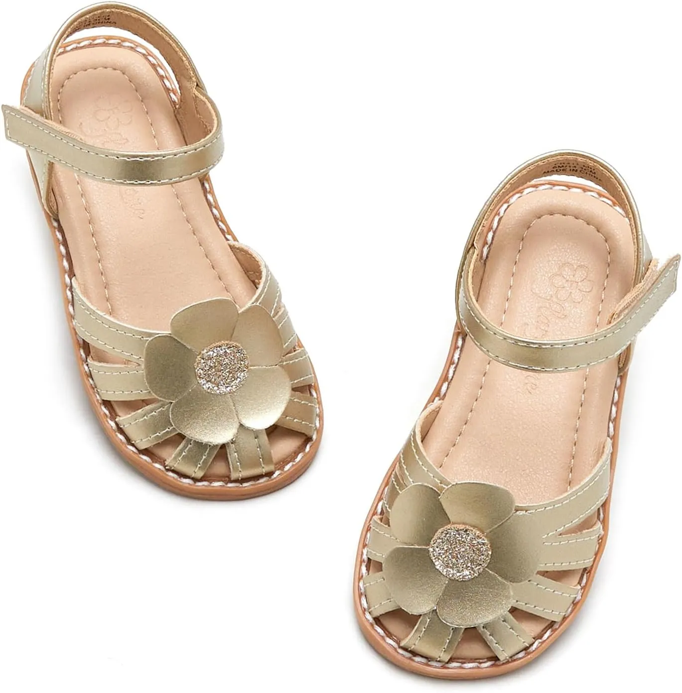 Flaryzone Toddler Little Girls Glitter Flower Open-Toe Flat Dress Sandals Summer Shoes