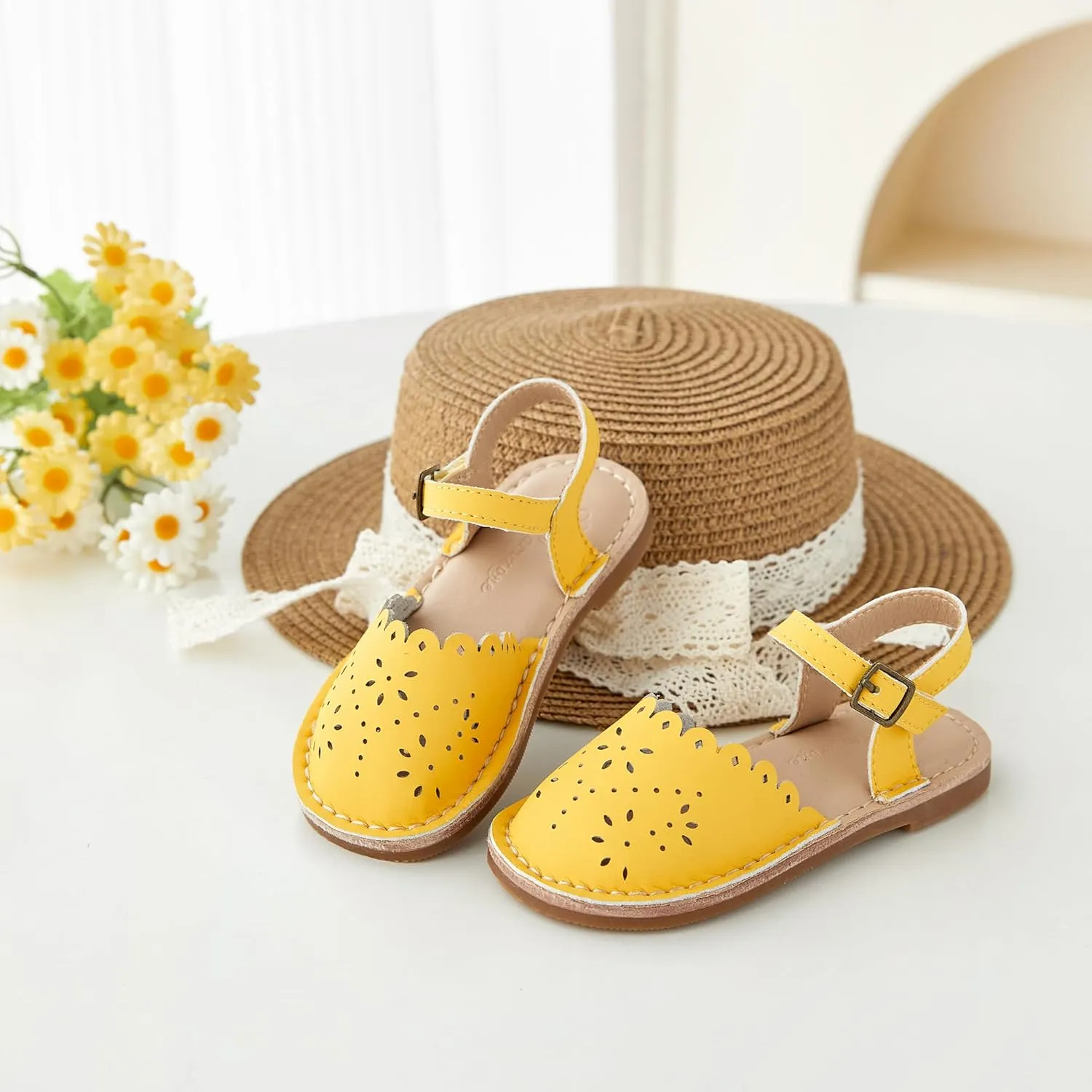 Flaryzone Toddler Little Girls Glitter Flower Open-Toe Flat Dress Sandals Summer Shoes