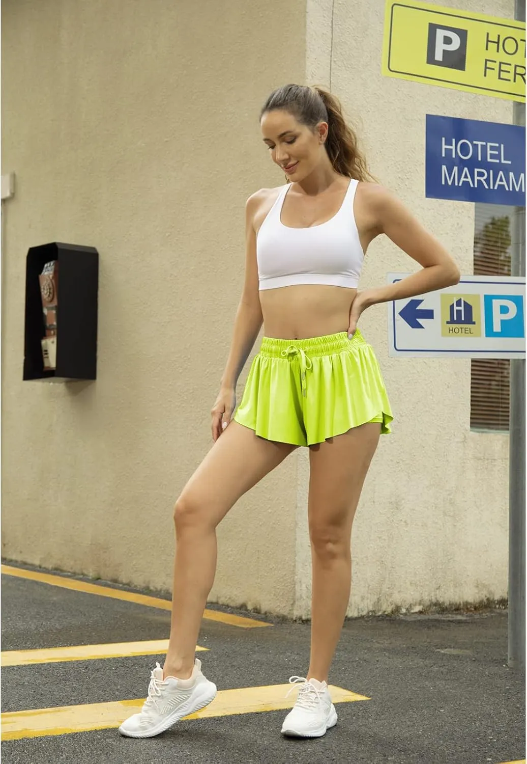 Flowy Athletic Shorts for Women Running Tennis Butterfly Shorts Girls 2-in-1 Double Layer Quick-Drying Comfy Shorts