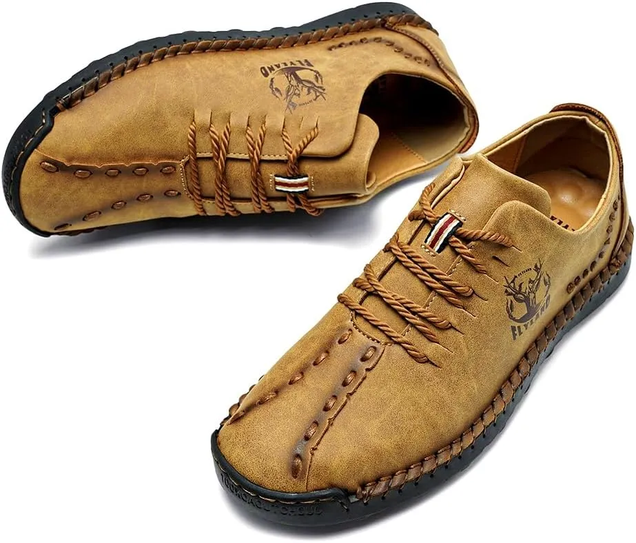 FLYLAND Men's Causal Loafers Leather Handmade Driving Oxford Flats Comfortable Walking Shoes Chukka Boots Business Work Office Shoes