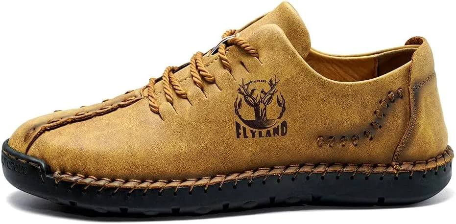 FLYLAND Men's Causal Loafers Leather Handmade Driving Oxford Flats Comfortable Walking Shoes Chukka Boots Business Work Office Shoes