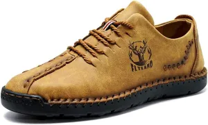 FLYLAND Men's Causal Loafers Leather Handmade Driving Oxford Flats Comfortable Walking Shoes Chukka Boots Business Work Office Shoes