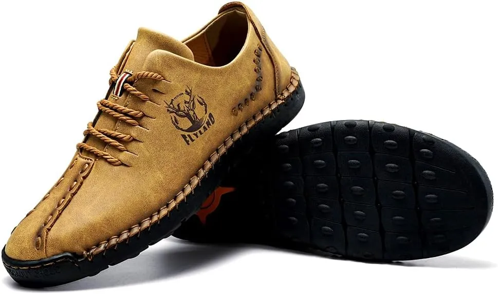 FLYLAND Men's Causal Loafers Leather Handmade Driving Oxford Flats Comfortable Walking Shoes Chukka Boots Business Work Office Shoes