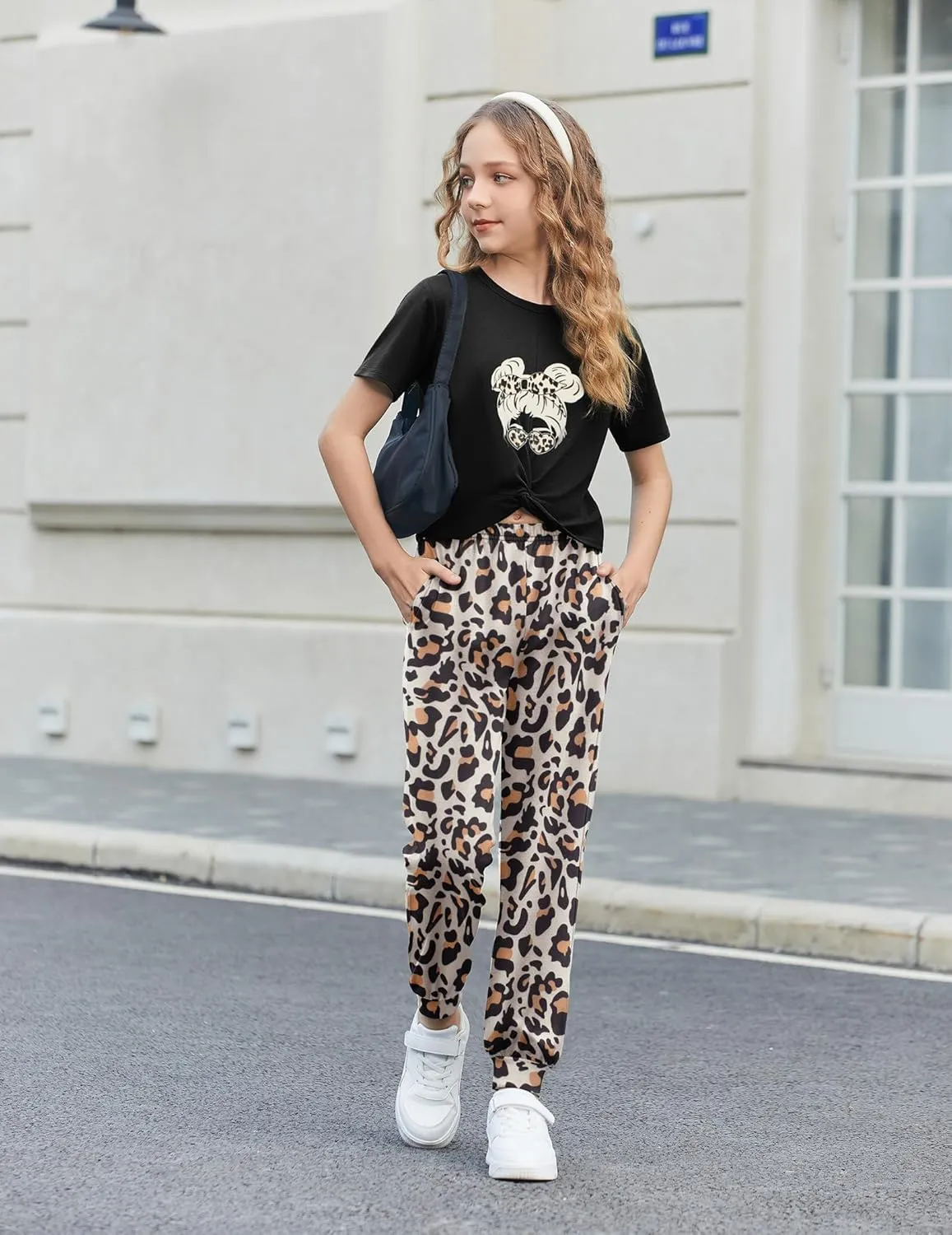 Flypigs Girls Clothing Sets Tie Dye 2 Piece Outfits Short Sleeve Twist Front Tops and Sweatpants Sportswear Tracksuits