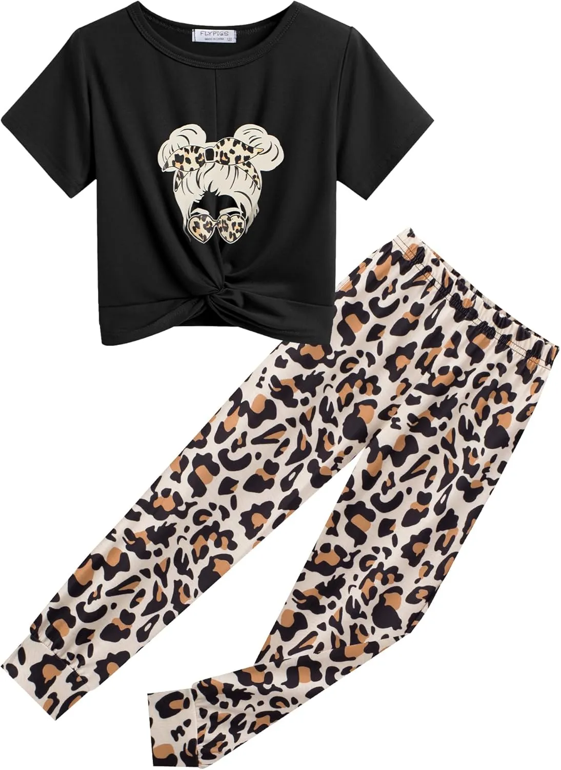 Flypigs Girls Clothing Sets Tie Dye 2 Piece Outfits Short Sleeve Twist Front Tops and Sweatpants Sportswear Tracksuits