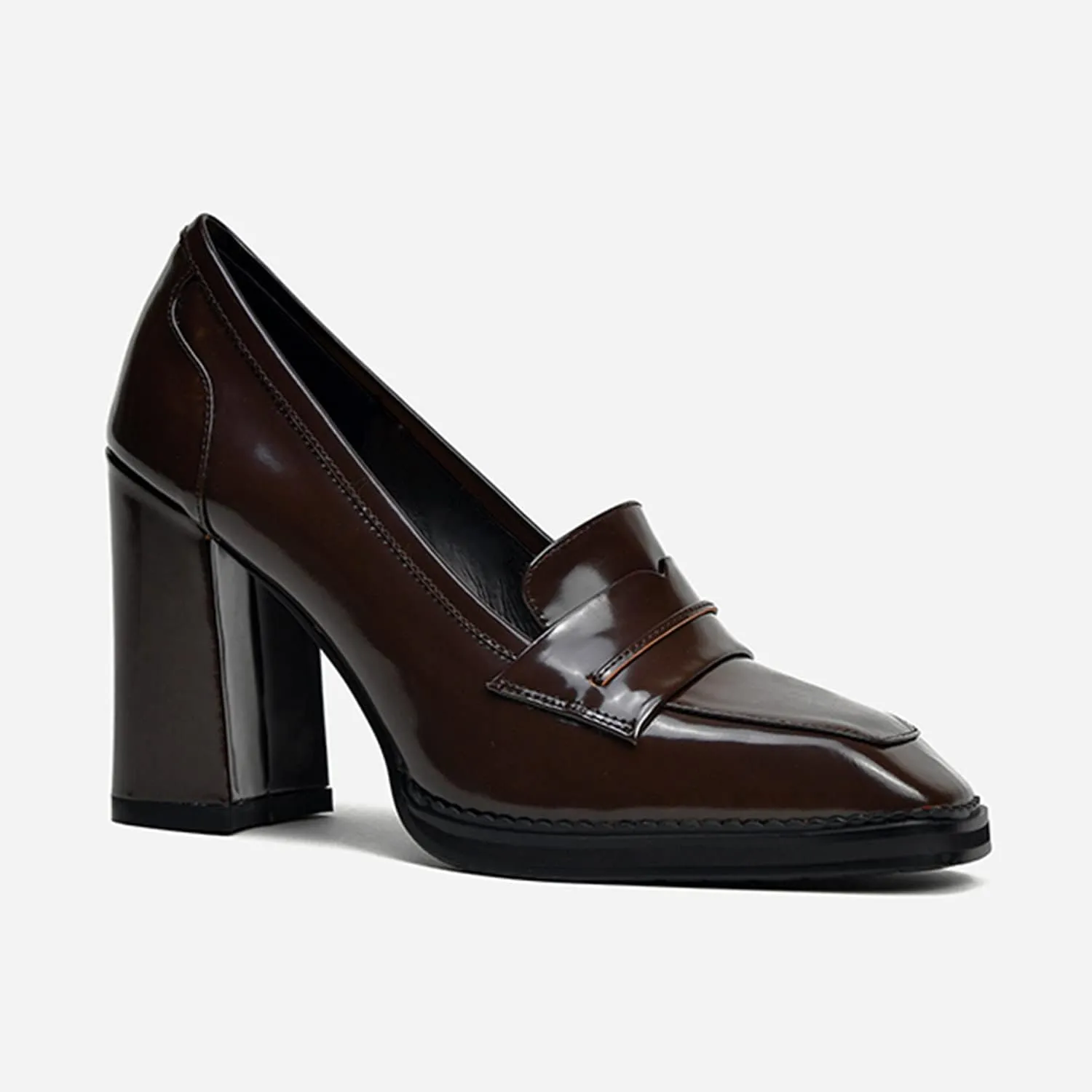 FOWT Dressy High Block Heels Loafers for Women Classical Square Toe Pumps Comfortable Slip On Walking Shoes School Uniform Goth Oxfords US Size 4-16 M