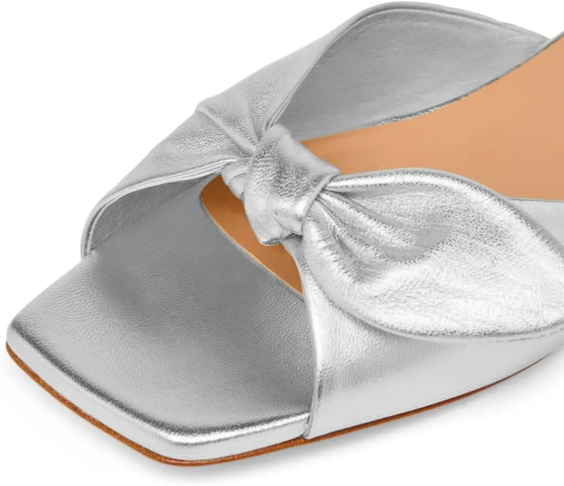 FOWT Women Open Square Toe Twist Knot Flat Sandals Comfortable Insole Slip on Mules Casual Summer Beach Daily Wear Slippers Size 4-16 US