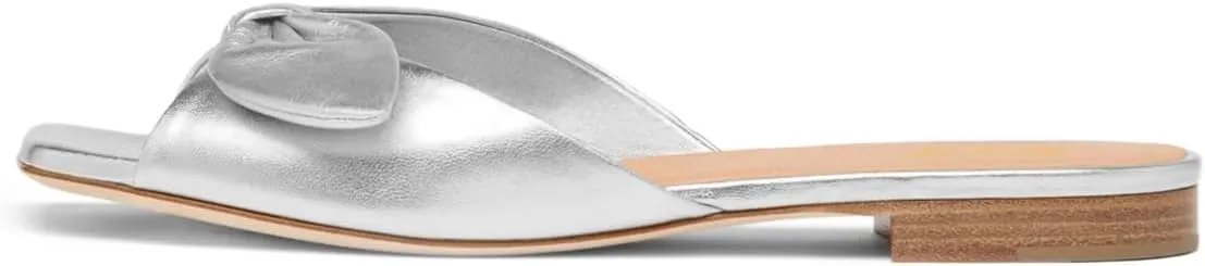 FOWT Women Open Square Toe Twist Knot Flat Sandals Comfortable Insole Slip on Mules Casual Summer Beach Daily Wear Slippers Size 4-16 US