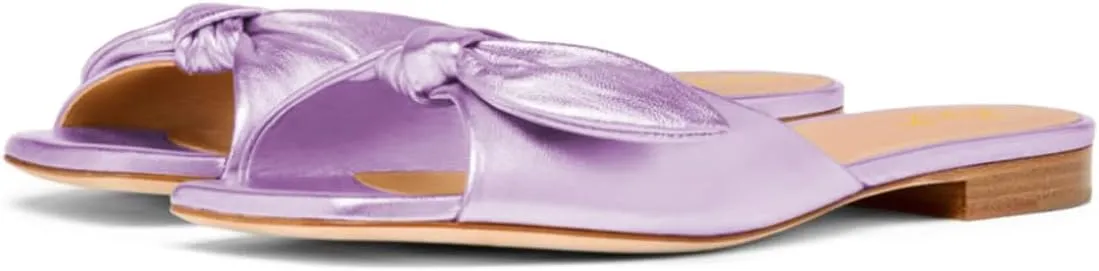 FOWT Women Open Square Toe Twist Knot Flat Sandals Comfortable Insole Slip on Mules Casual Summer Beach Daily Wear Slippers Size 4-16 US