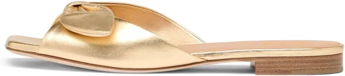 FOWT Women Open Square Toe Twist Knot Flat Sandals Comfortable Insole Slip on Mules Casual Summer Beach Daily Wear Slippers Size 4-16 US