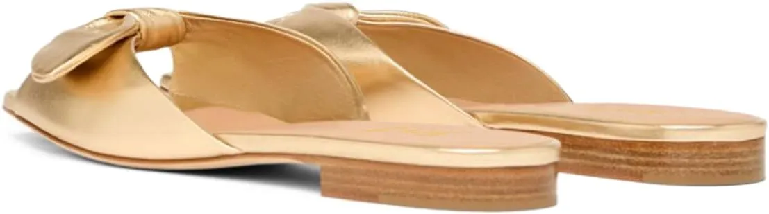 FOWT Women Open Square Toe Twist Knot Flat Sandals Comfortable Insole Slip on Mules Casual Summer Beach Daily Wear Slippers Size 4-16 US