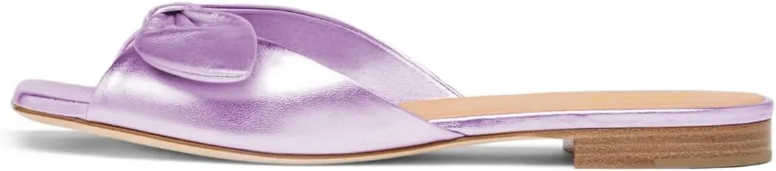 FOWT Women Open Square Toe Twist Knot Flat Sandals Comfortable Insole Slip on Mules Casual Summer Beach Daily Wear Slippers Size 4-16 US