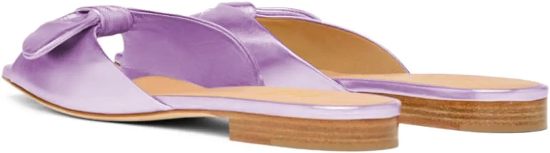 FOWT Women Open Square Toe Twist Knot Flat Sandals Comfortable Insole Slip on Mules Casual Summer Beach Daily Wear Slippers Size 4-16 US