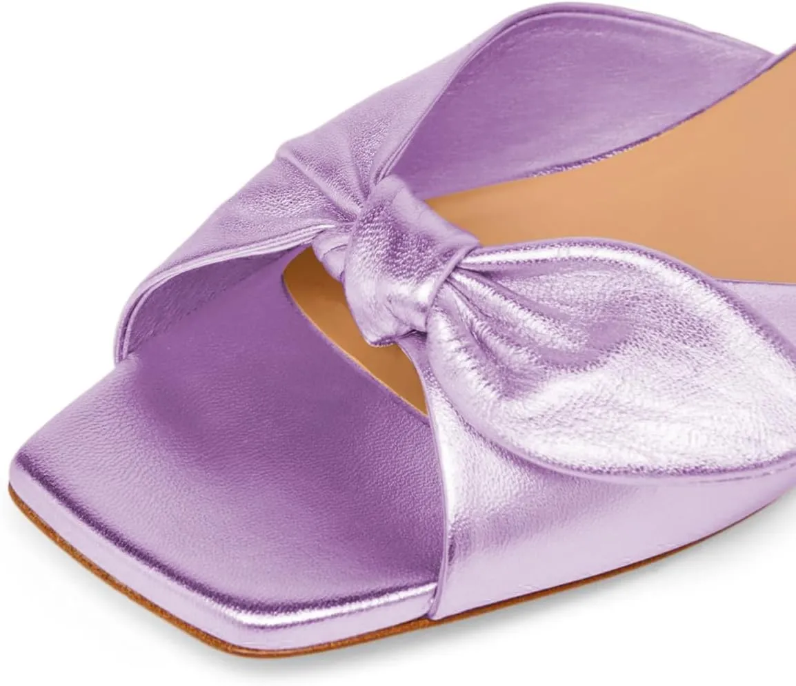 FOWT Women Open Square Toe Twist Knot Flat Sandals Comfortable Insole Slip on Mules Casual Summer Beach Daily Wear Slippers Size 4-16 US