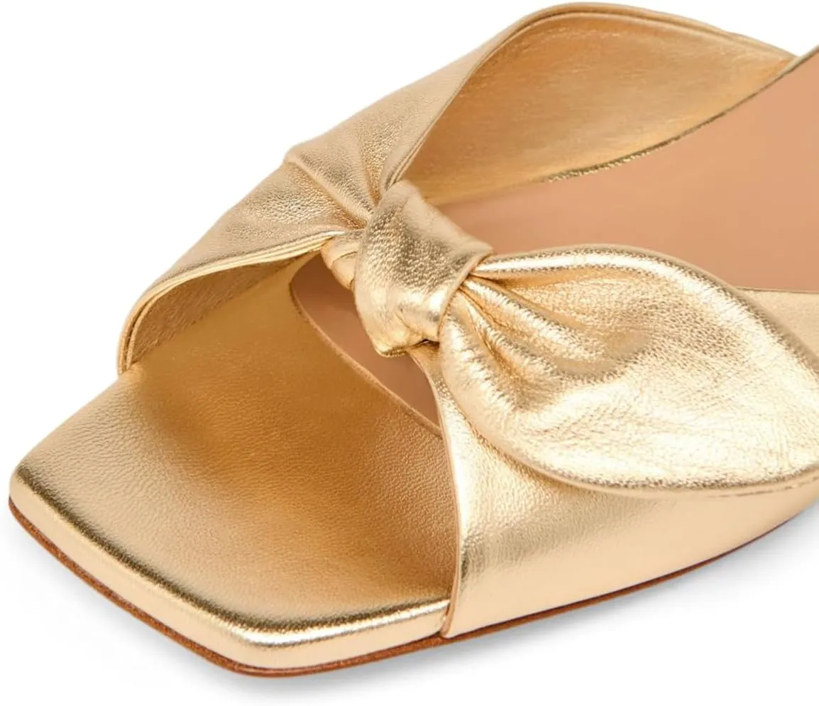 FOWT Women Open Square Toe Twist Knot Flat Sandals Comfortable Insole Slip on Mules Casual Summer Beach Daily Wear Slippers Size 4-16 US