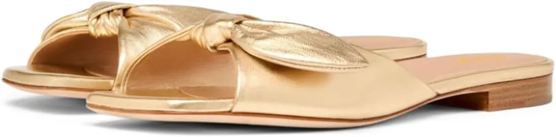 FOWT Women Open Square Toe Twist Knot Flat Sandals Comfortable Insole Slip on Mules Casual Summer Beach Daily Wear Slippers Size 4-16 US
