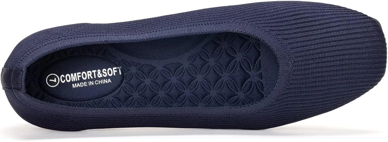 Frank Mully Womens Square Toe Flat Shoes Comfortable Knitted Flats Work Flats for Woman