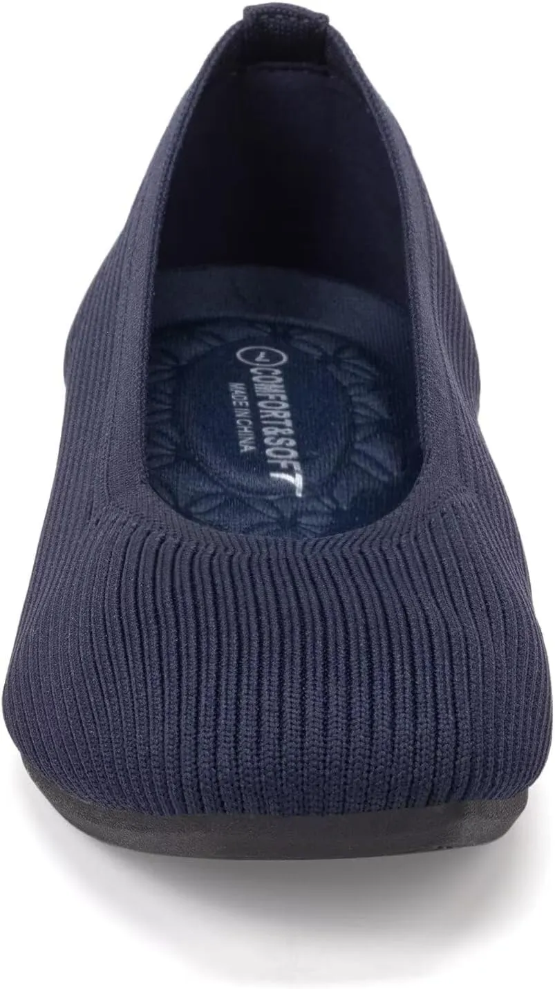 Frank Mully Womens Square Toe Flat Shoes Comfortable Knitted Flats Work Flats for Woman