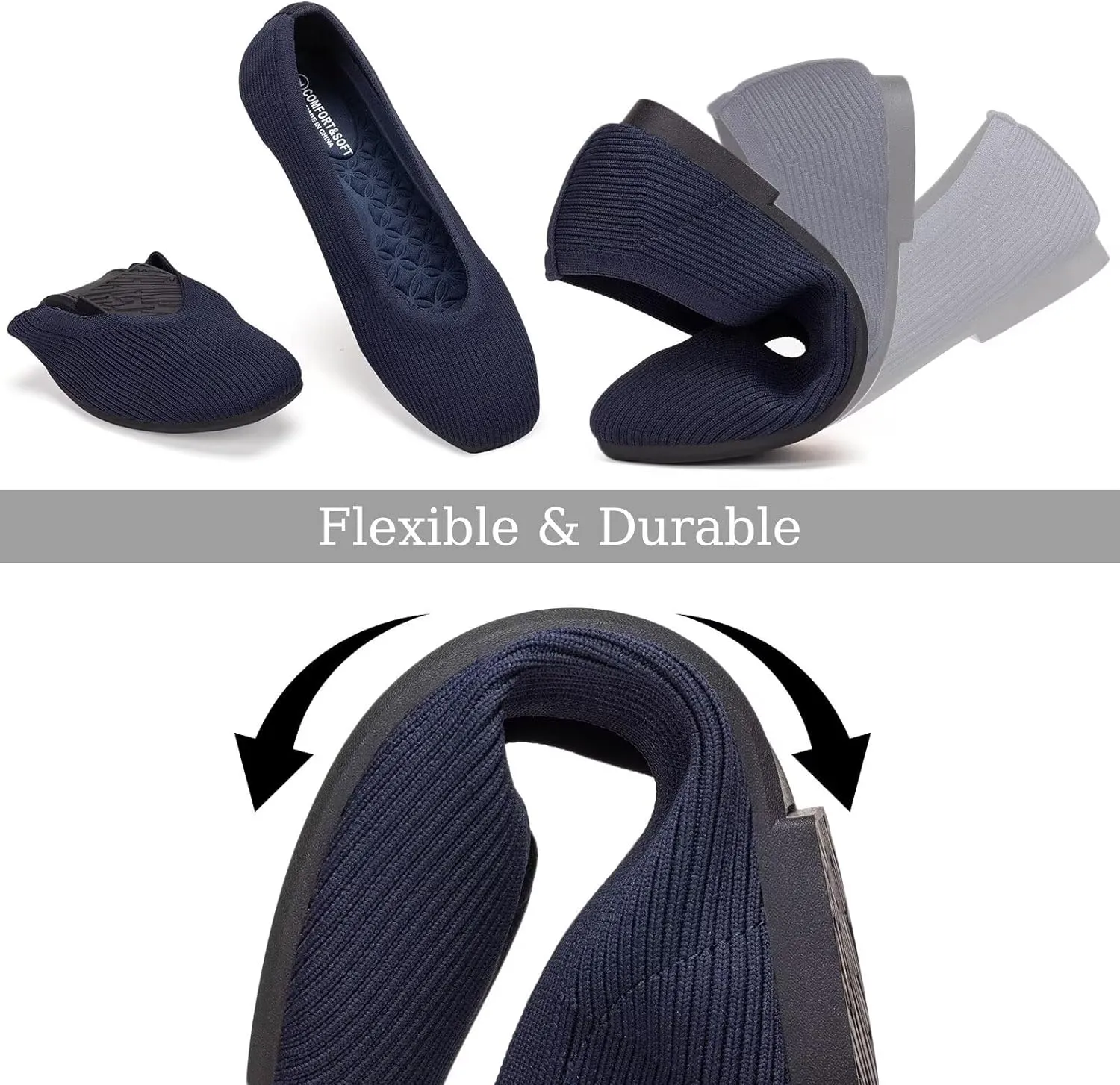 Frank Mully Womens Square Toe Flat Shoes Comfortable Knitted Flats Work Flats for Woman
