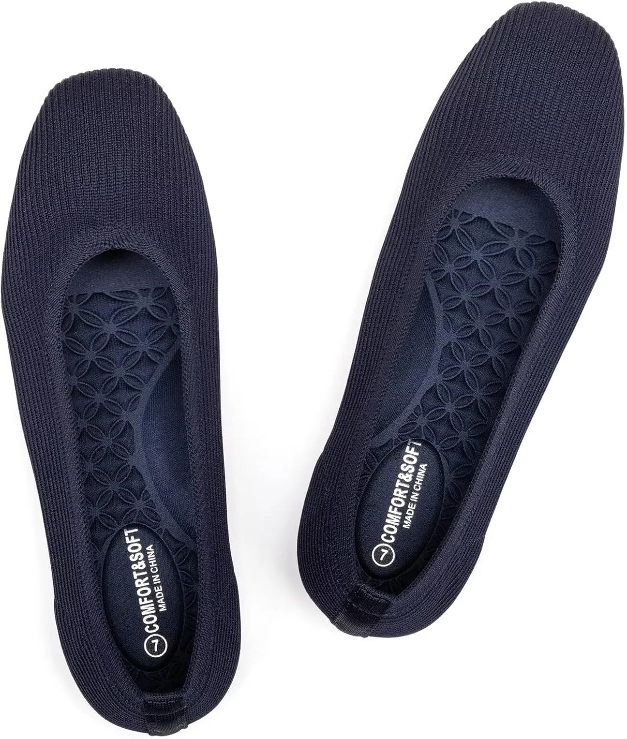 Frank Mully Womens Square Toe Flat Shoes Comfortable Knitted Flats Work Flats for Woman