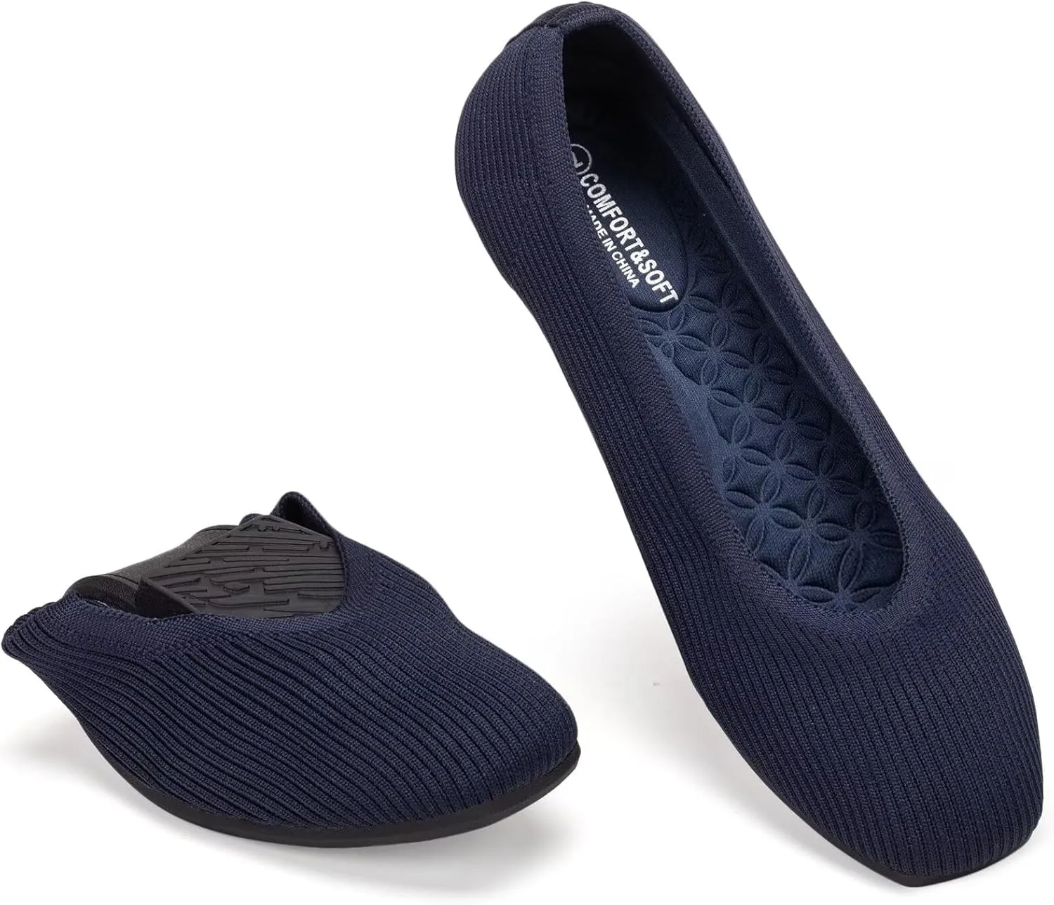 Frank Mully Womens Square Toe Flat Shoes Comfortable Knitted Flats Work Flats for Woman