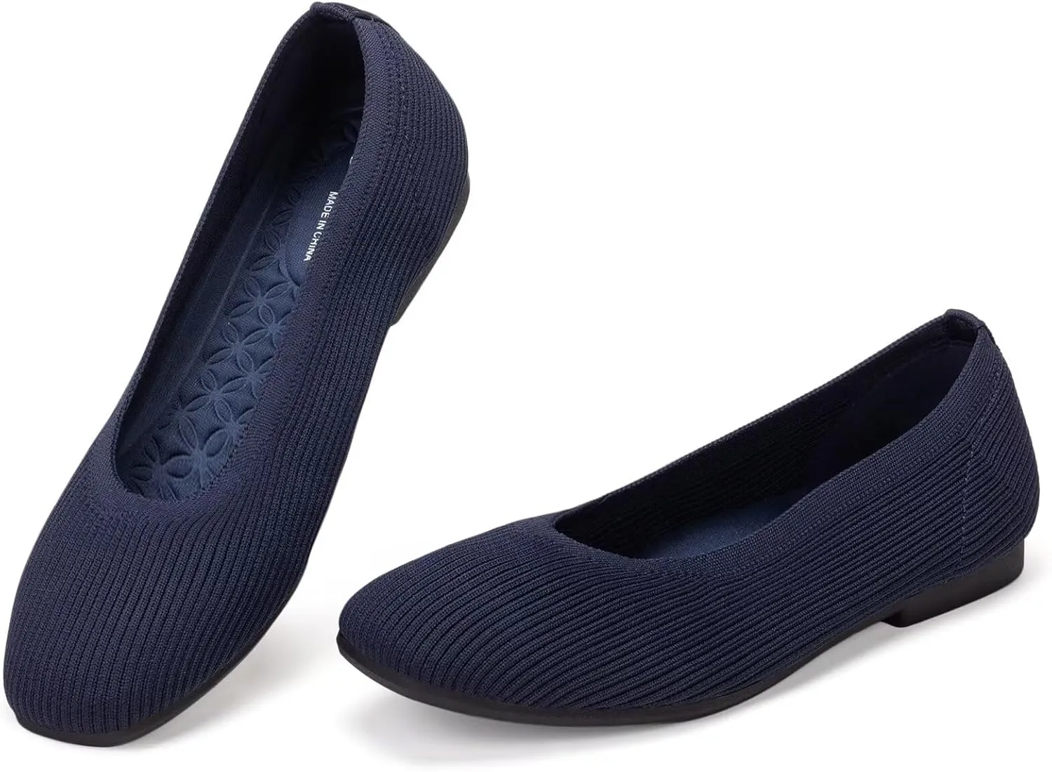 Frank Mully Womens Square Toe Flat Shoes Comfortable Knitted Flats Work Flats for Woman