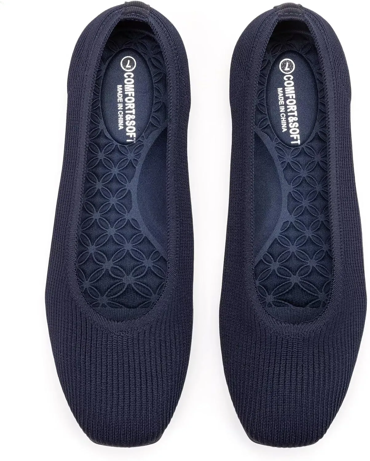 Frank Mully Womens Square Toe Flat Shoes Comfortable Knitted Flats Work Flats for Woman