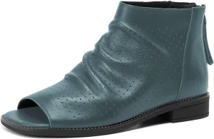 FSJ Women Peep Open Toe Boots Slouchy Low Block Heel Ankle Booties Flats Sandal Ruched Cutout Zipper Comfort Pump Shoes Size 4-15 US