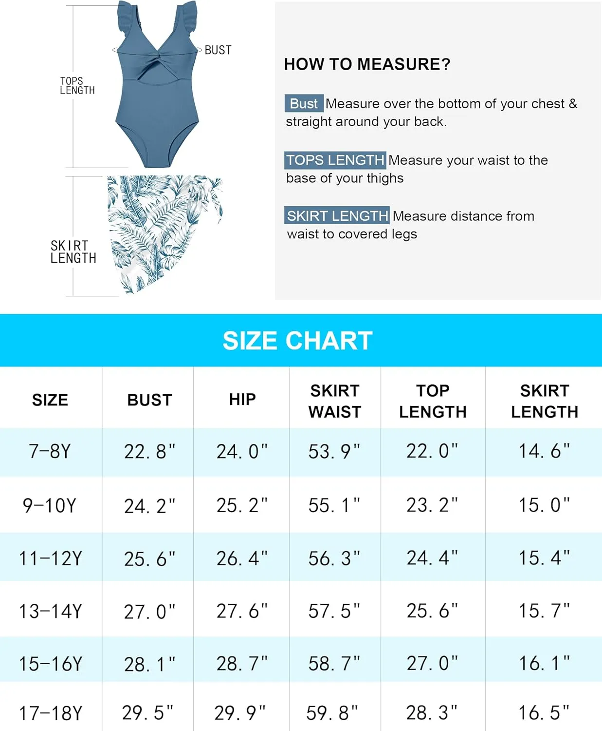 Girls One Piece Swimsuit Cut Out Ruffle Bathing Suit Twist V Neck Swimwear Solid Color with Cover Up Skirt 7-18T