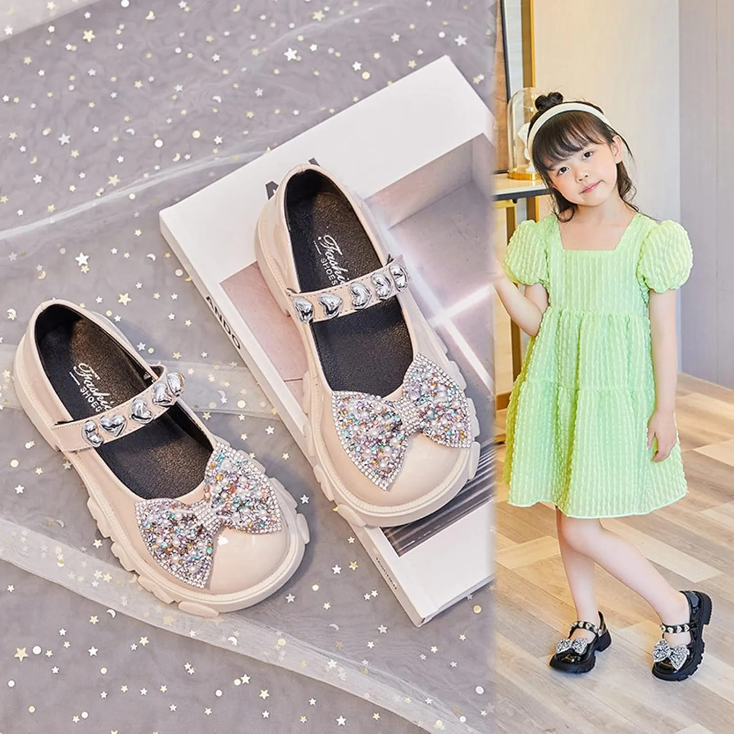 Girls Small Leather Shoes Single Shoes Princess Shoes Sandals Flower Bow Shoelaces Toddler Winter (White, 10.5 Years)