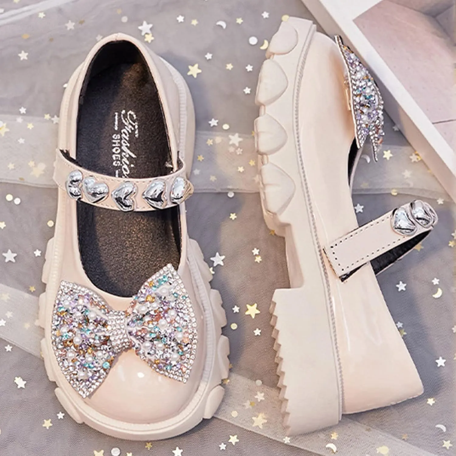 Girls Small Leather Shoes Single Shoes Princess Shoes Sandals Flower Bow Shoelaces Toddler Winter (White, 10.5 Years)