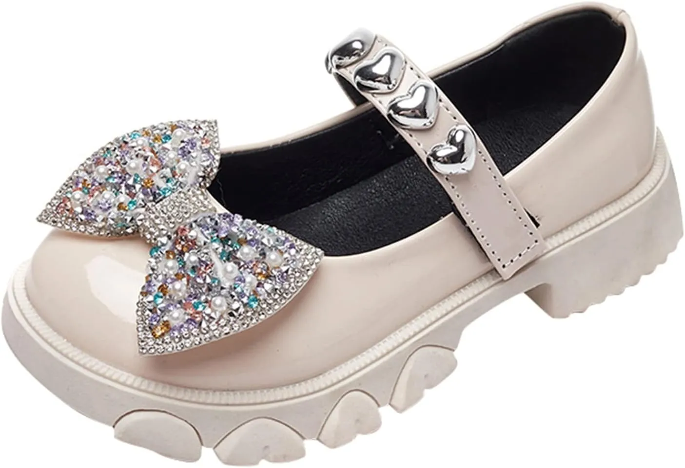 Girls Small Leather Shoes Single Shoes Princess Shoes Sandals Flower Bow Shoelaces Toddler Winter (White, 10.5 Years)