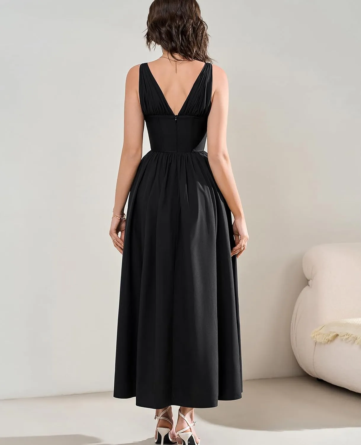 GLNEGE Women's Summer Corset Midi Milkmaid Dress Casual V Neck Flowy A Line Sundress Wedding Guest Dresses with Pockets 2025
