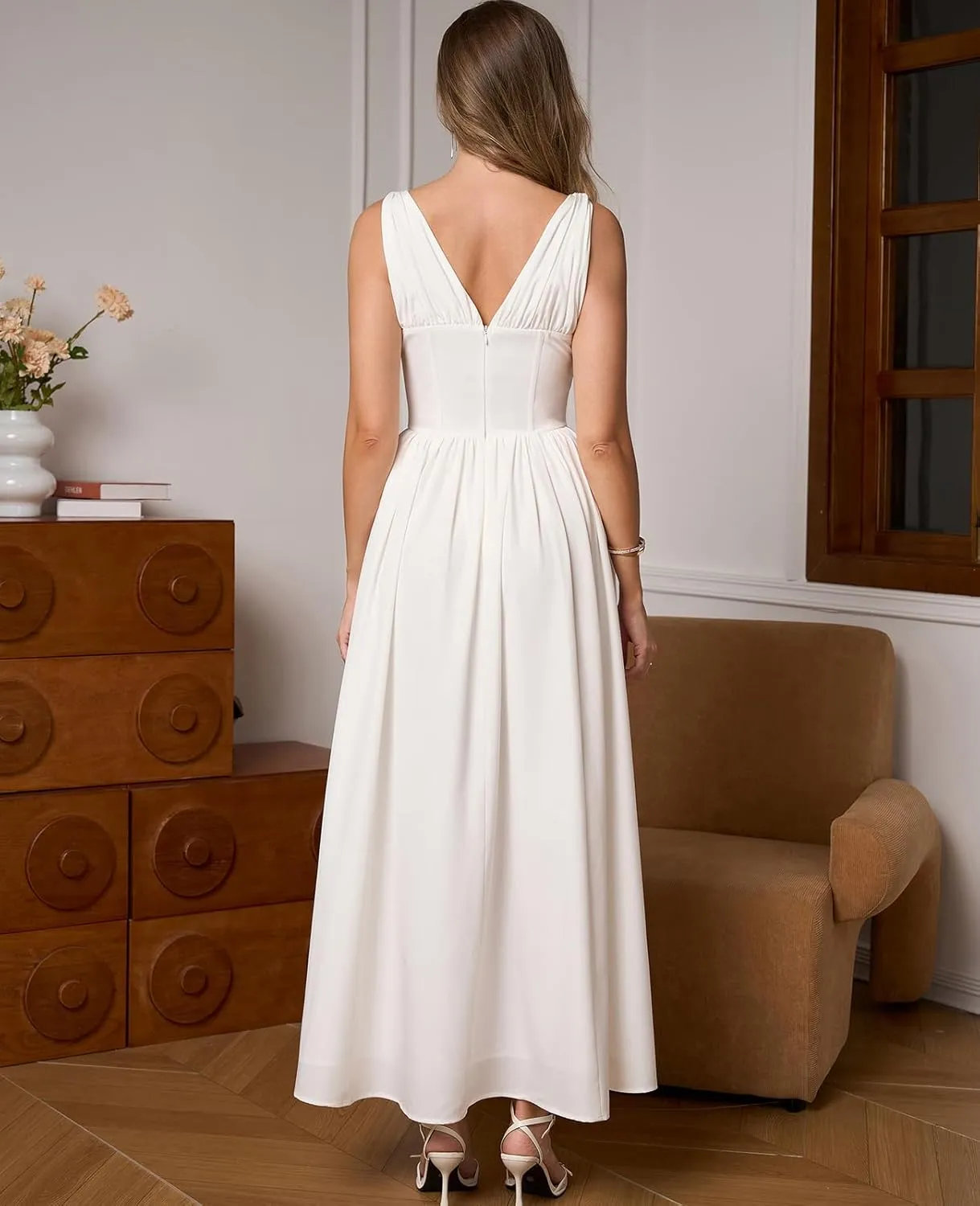 GLNEGE Women's Summer Corset Midi Milkmaid Dress Casual V Neck Flowy A Line Sundress Wedding Guest Dresses with Pockets 2025