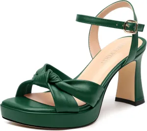 GOFOUTHAT Platform Chunky Heels for Women Square Open Toe Heeled Sandals with Ankle Strap 3.2 Inch Prom Wedding Party Dress Sandals