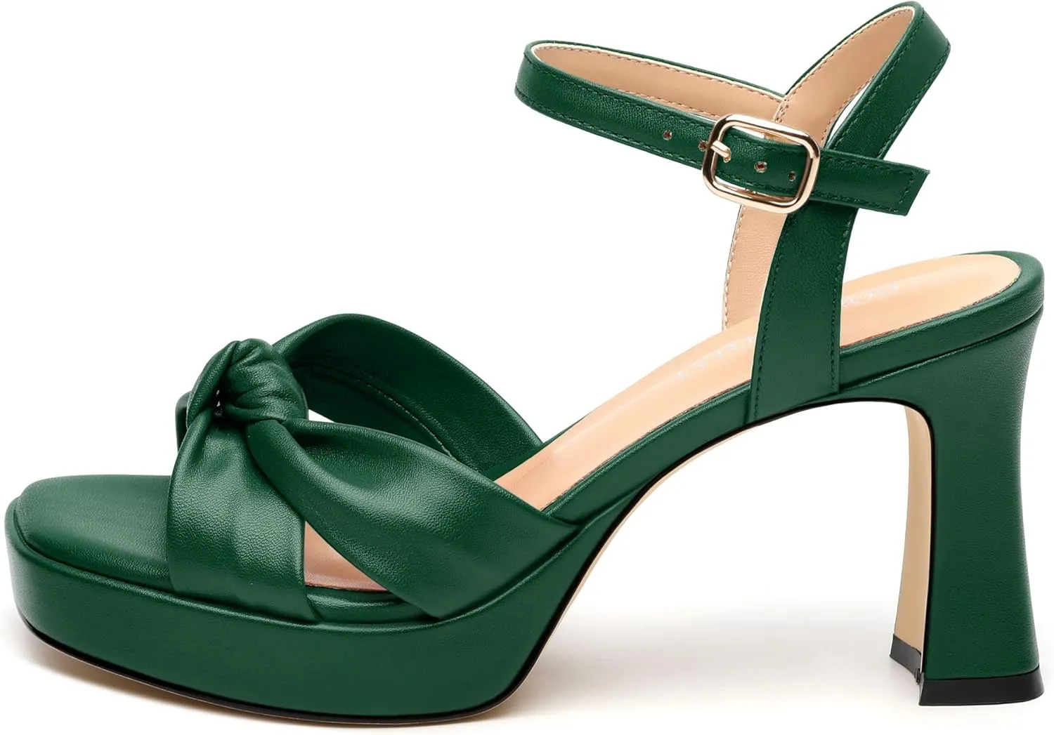 GOFOUTHAT Platform Chunky Heels for Women Square Open Toe Heeled Sandals with Ankle Strap 3.2 Inch Prom Wedding Party Dress Sandals
