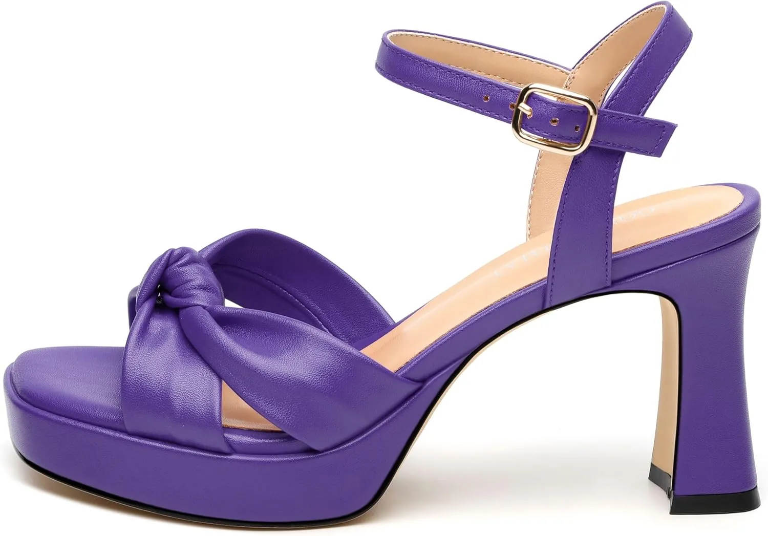 GOFOUTHAT Platform Chunky Heels for Women Square Open Toe Heeled Sandals with Ankle Strap 3.2 Inch Prom Wedding Party Dress Sandals