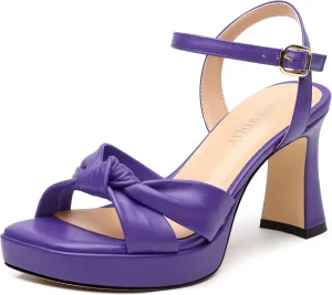 GOFOUTHAT Platform Chunky Heels for Women Square Open Toe Heeled Sandals with Ankle Strap 3.2 Inch Prom Wedding Party Dress Sandals