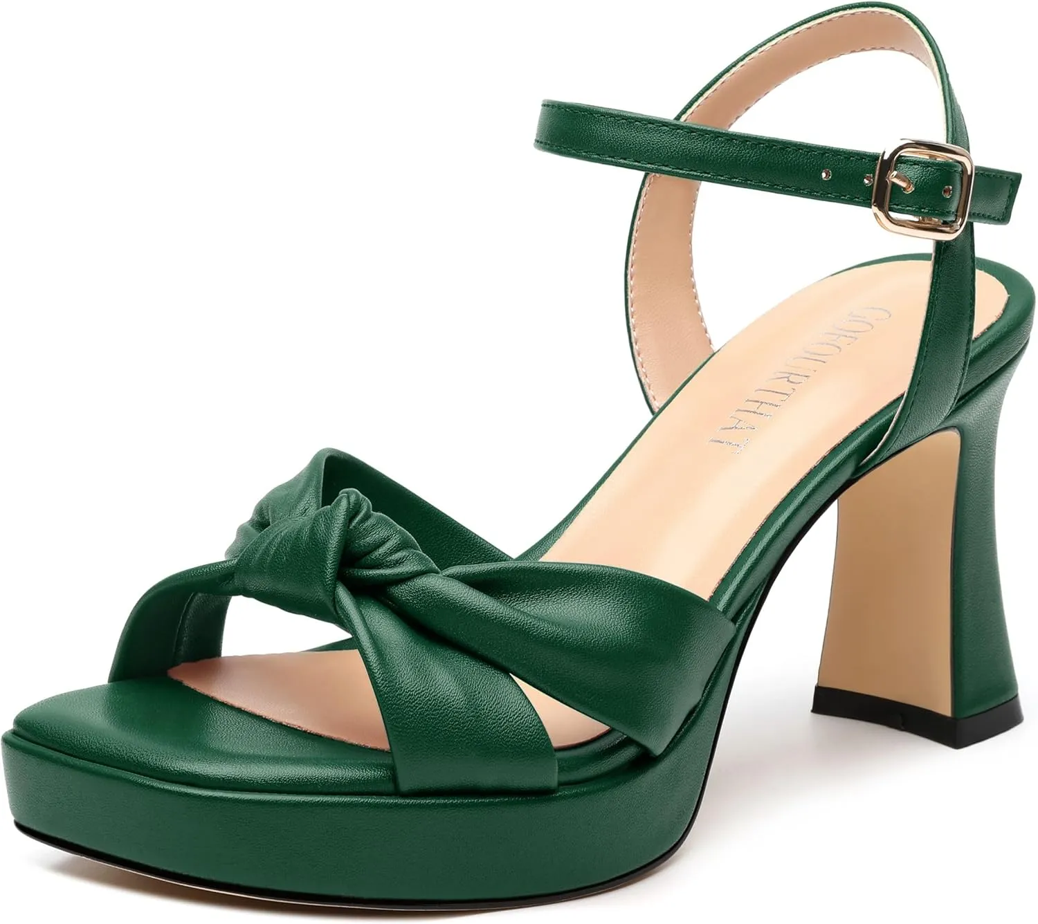 GOFOUTHAT Platform Chunky Heels for Women Square Open Toe Heeled Sandals with Ankle Strap 3.2 Inch Prom Wedding Party Dress Sandals