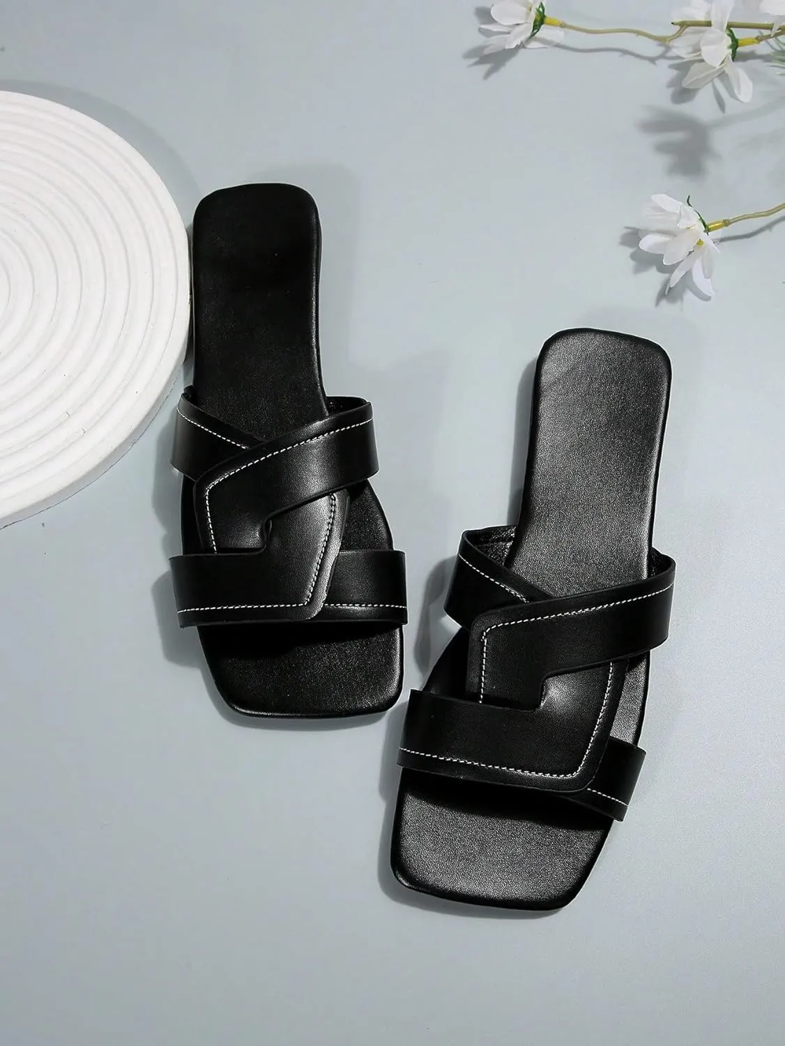 GORGLITTER H-Band Flat Sandals for Women Dressy Color Block Slides Twist Open Toe Summer Beach Vacation Sandals