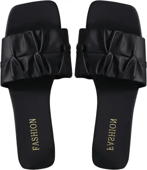 GORGLITTER Women's Ruched Square Toe Sandals Trendy Vacation Shoes